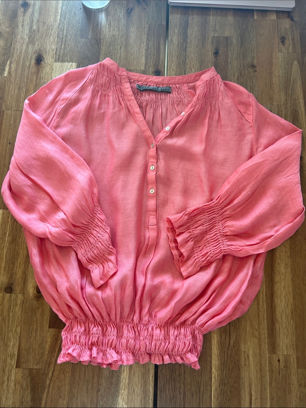 ZARA coral pink peasant gypsy boho top blouse size M